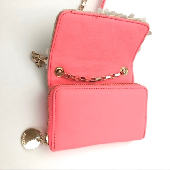 Deux Lux Elephants Sahara Sequin Spangled Crossbody Purse Bag Neon Pink - Picture 5 of 8